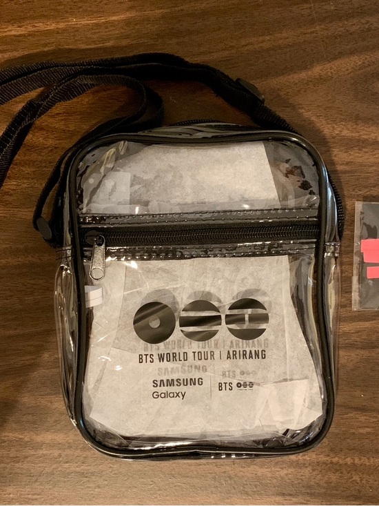 Samsung Handbags - BTS Samsung Clear Crossbody Phone Bag with Black Trim and Foxborough Pin